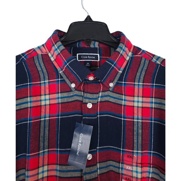 Club Room Men's Regular-Fit 100% Cotton Flannel Shirt Red Navy Plaid XXL NWT - Picture 4 of 6